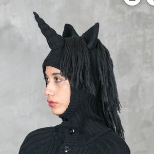 Hand Knit Black Unicorn Cotton Costume with Horn